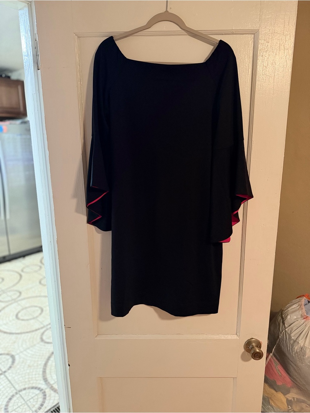 Sara Campbell Black Bell Sleeve Sheath Dress Size Large Made in USA